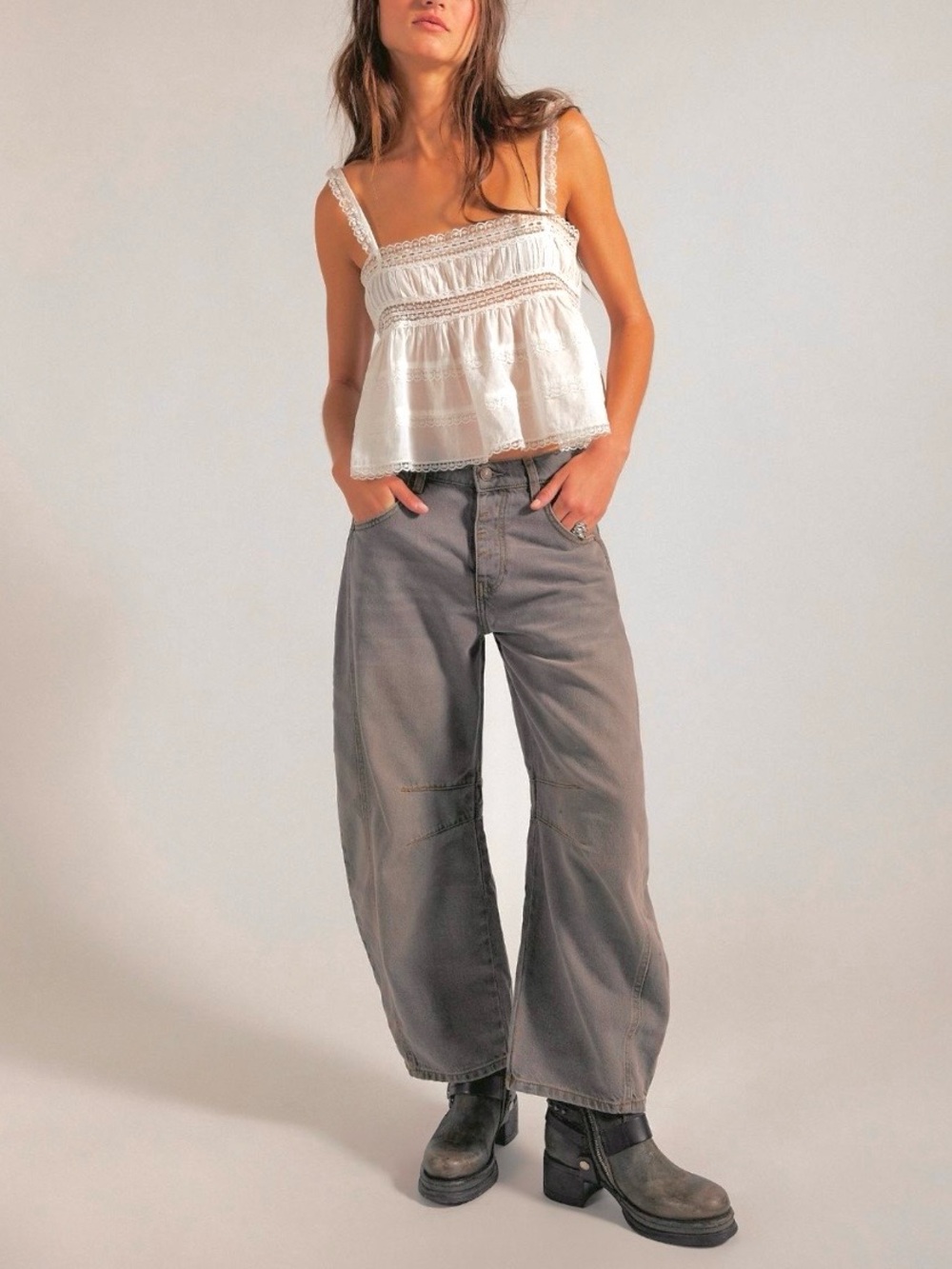 Free People We The Free Good Luck Mid-Rise Archive Grey Barrel Jeans NWOT Sz 25